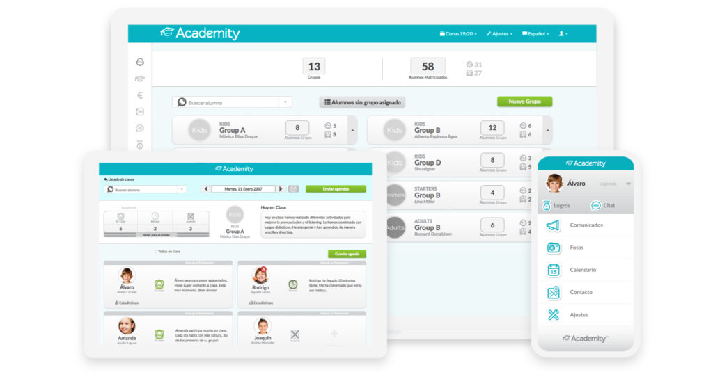 Interfaz Academity, software para gestión de academias